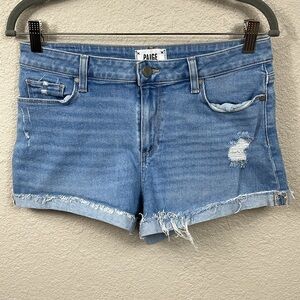 Paige Amanza Destructed Jimmy Jimmy Denim Jean Shorts Jorts Raw Rolled Cuff 28